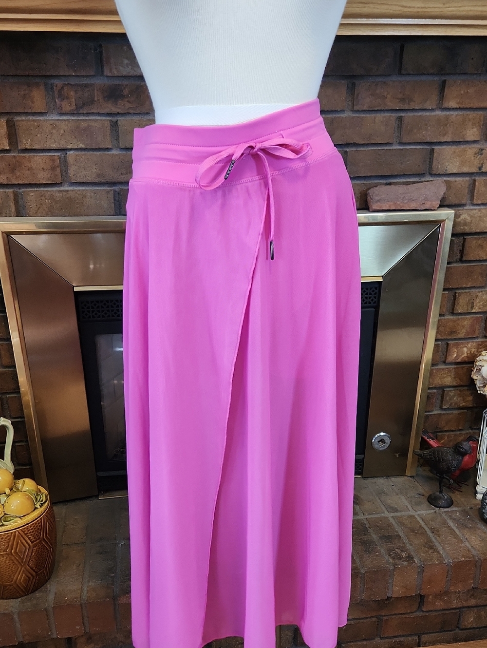 Hot Bright Pink Drawstring Wrap Skort Size Medium Sheer Balletcore Easter Spring